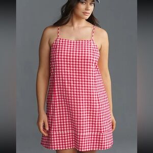 NWT Maeve-Anthropologie Apron-style mini dress in stretch Raspberry print US 1X
